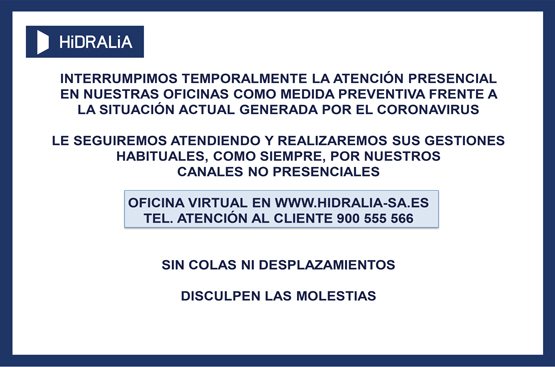 Hidralia offices closure poster