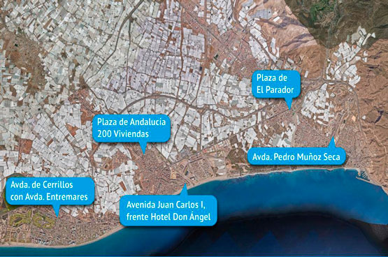 Map of drinking water distribution points in Roquetas.